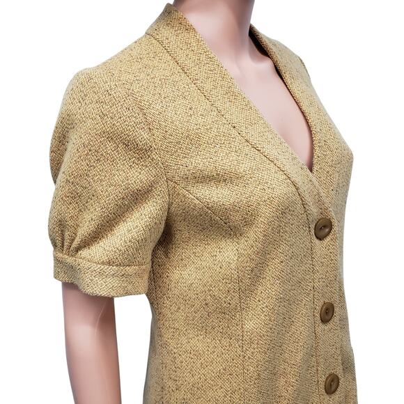 NWT Anthropologie Tabitha Tweed Blazer Cardigan Jacket 10 Short Sleeve Mustard - Picture 7 of 13